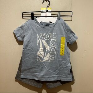 NWT Volcom Kids 2-Piece Set - Light Blue T-Shirt and Grey Shorts - Boy’s Size 5